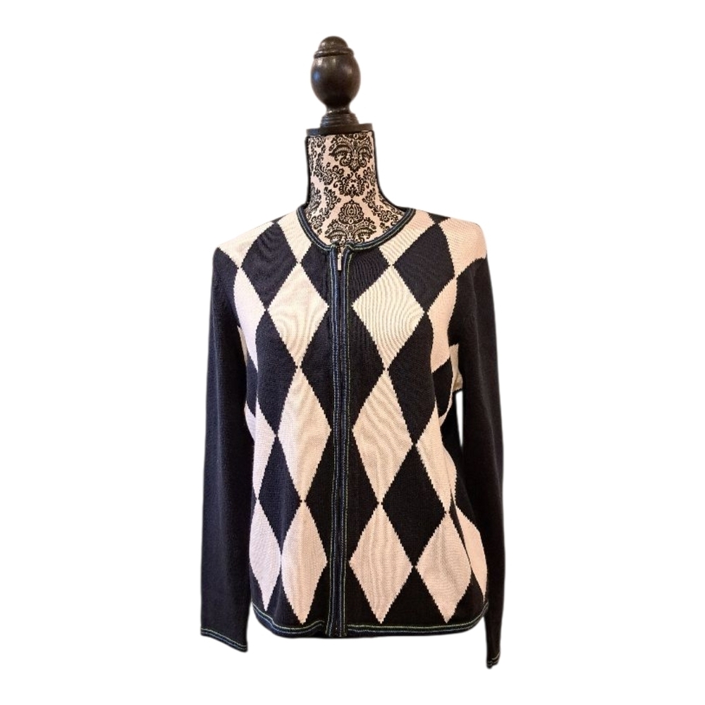 Emma & James a Liz Claiborne company cardigan sweater navy cream white size  L